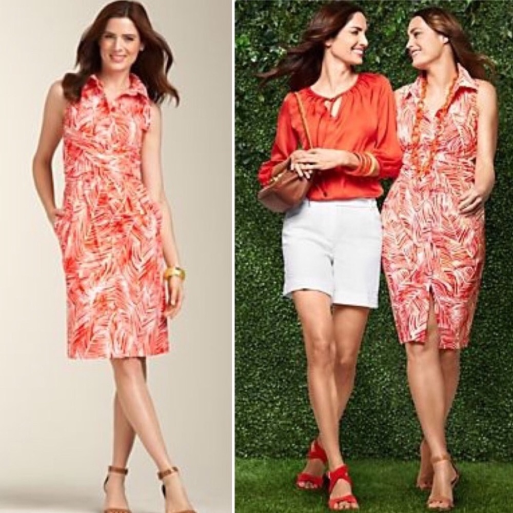 Talbots Red Orange Button Front Shirt Dress
